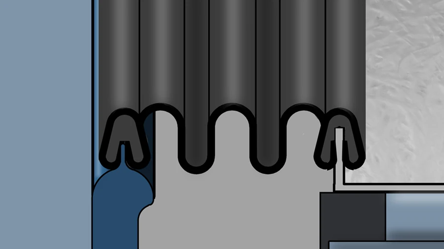 Accordion boot truck camper cutaway illustration